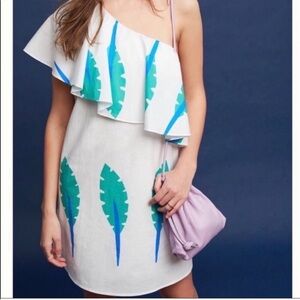 Anthropologie Asymmetrical Green and White Sundress